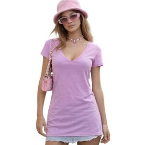 American Eagle V Neck T Shirt Purple Fitted Women Large Soft Stretch